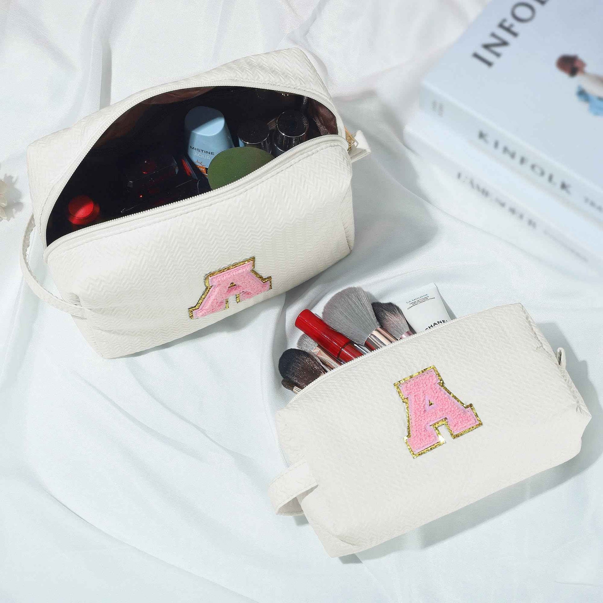 YOOLIFE Initial Makeup Bag | Teen Girl Gifts Trendy Stuff for Girls, Valentines Day Gifts | Tween Girls Gifts | Toiletry Bag Travel Essentials Birthday Gifts for Women Her Mom Teacher Wedding Gifts K