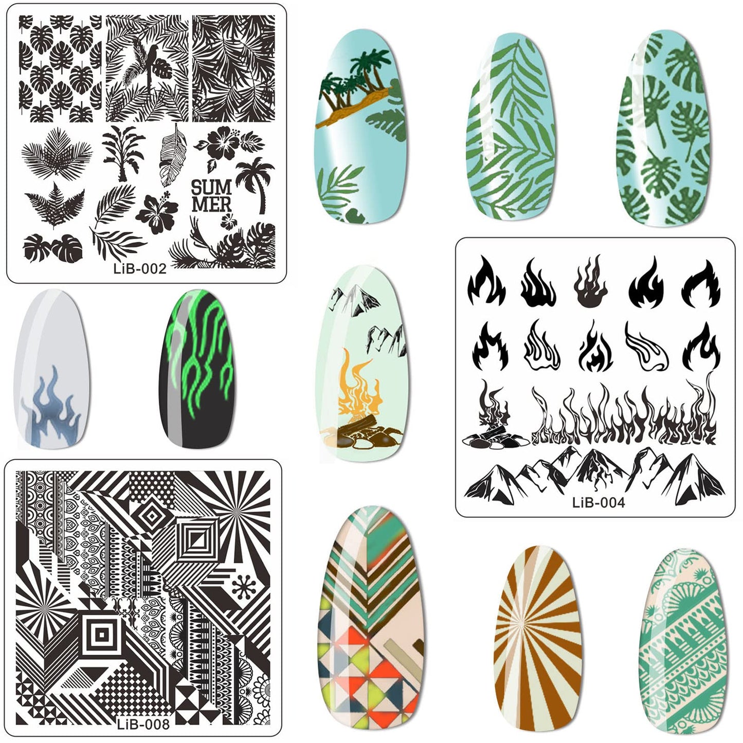 LiBiuty Nail Art Stamping Plate Kit, 12PCS Stamp Stencil Plates with Different Image Flower Leaves Animal Lace Pattern, 1 Silicone Double Sided Clear Stamper, 1 Scraper, 1 Template Storage Bag