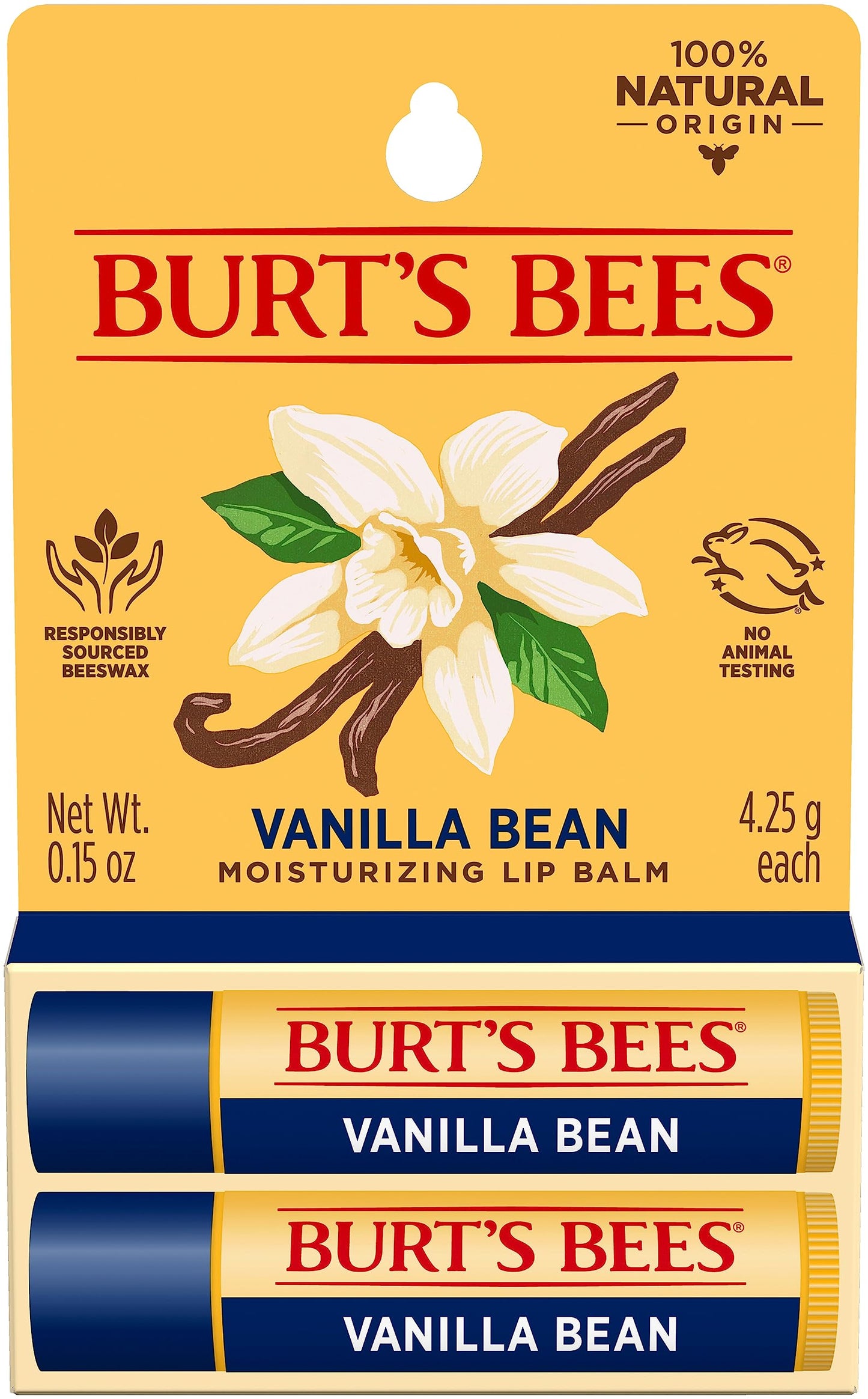 Burt's Bees Lip Balm Easter Basket Stuffers - Original Beeswax & Vanilla Bean Flavor, 6 Tubes Total