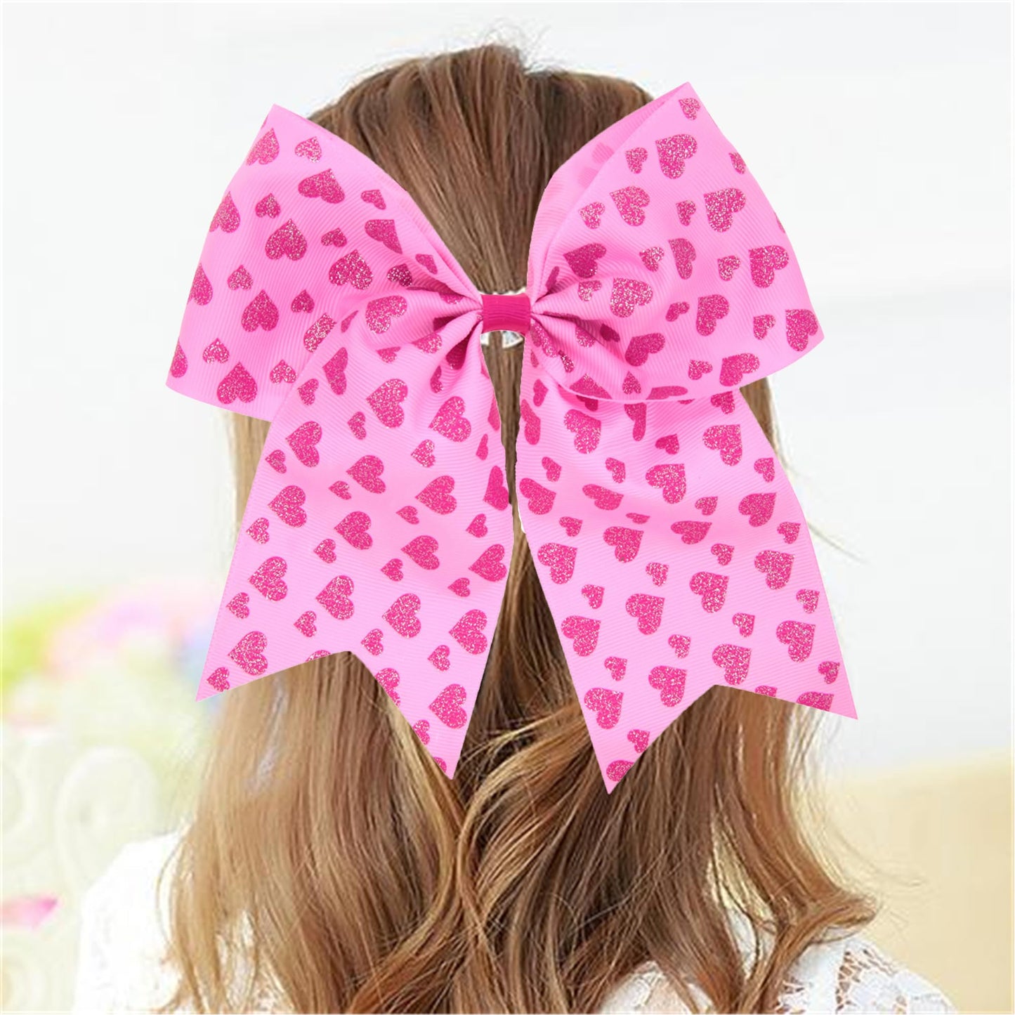 Valentine's Day Headband Bow Red Large Cheer Hair Bows Elastic Hair Ties(QRJ1) (Type D)