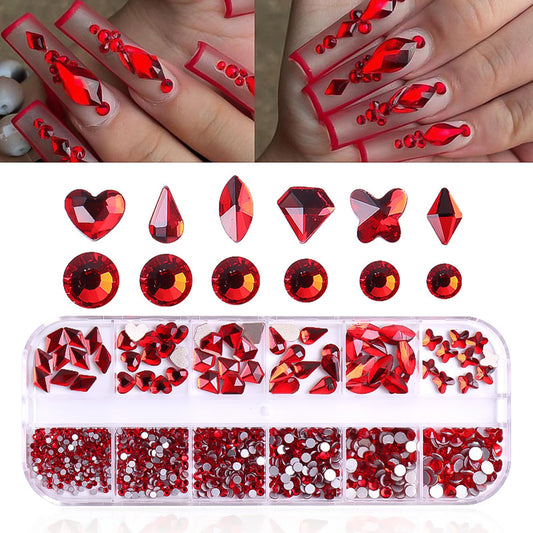 FULZTEY 810Pcs Red Crystal Rhinestones for Nail Crystal Gems Stones Diamond for Crafts Multi Shape Size Bling Red Flatback Nail Art Rhinestones Nail Jewels Decoration DIY Crafts Clothes Shoes