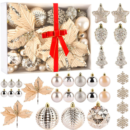 60 Pcs Christmas Ball Ornaments Set,Champagne Gold Shatterproof Plastic Christmas Tree Ornaments Balls for Indoor and Outdoor Holiday Party Wedding Thanksgiving Christmas Decoration