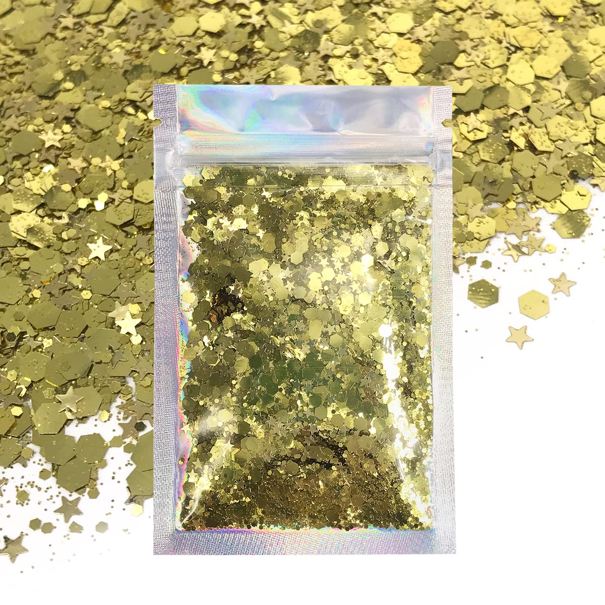 Gold - Face & Body Chunky Glitter - Hair, Makeup, Face, Body, Nails, Resin, Slime, Bath-Bombs, Candles, Arts & Crafts, and More - Solvent Resistant