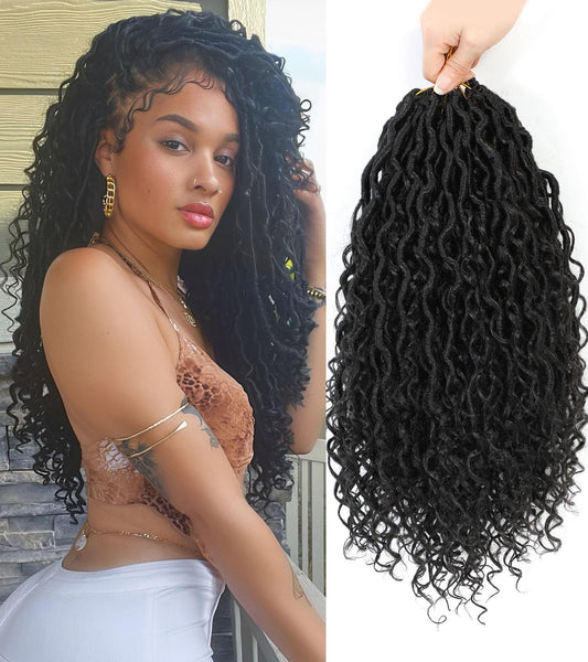 Col Bling Goddess Locs Crochet Hair 14 Inch, 8 Packs Faux Locs Crochet Hair Pre Looped for Women, Boho Crochet Locs with Curly Ends (Black)