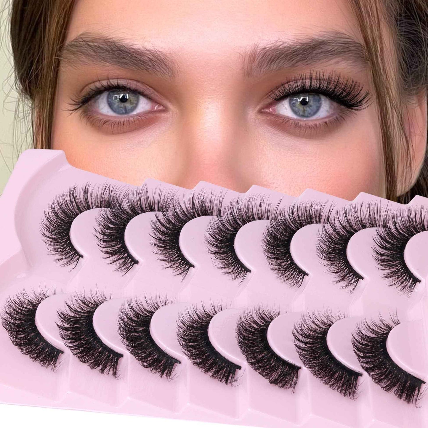 False Eyelashes Cat Eye Lashes Dramatic Fake Eyelashes Natural Look 7 Pairs 10-20 MM Fox Eye 8D Wispy Full Extension Pack Volume Thick Faux Mink Lashes Cruelty Free Light