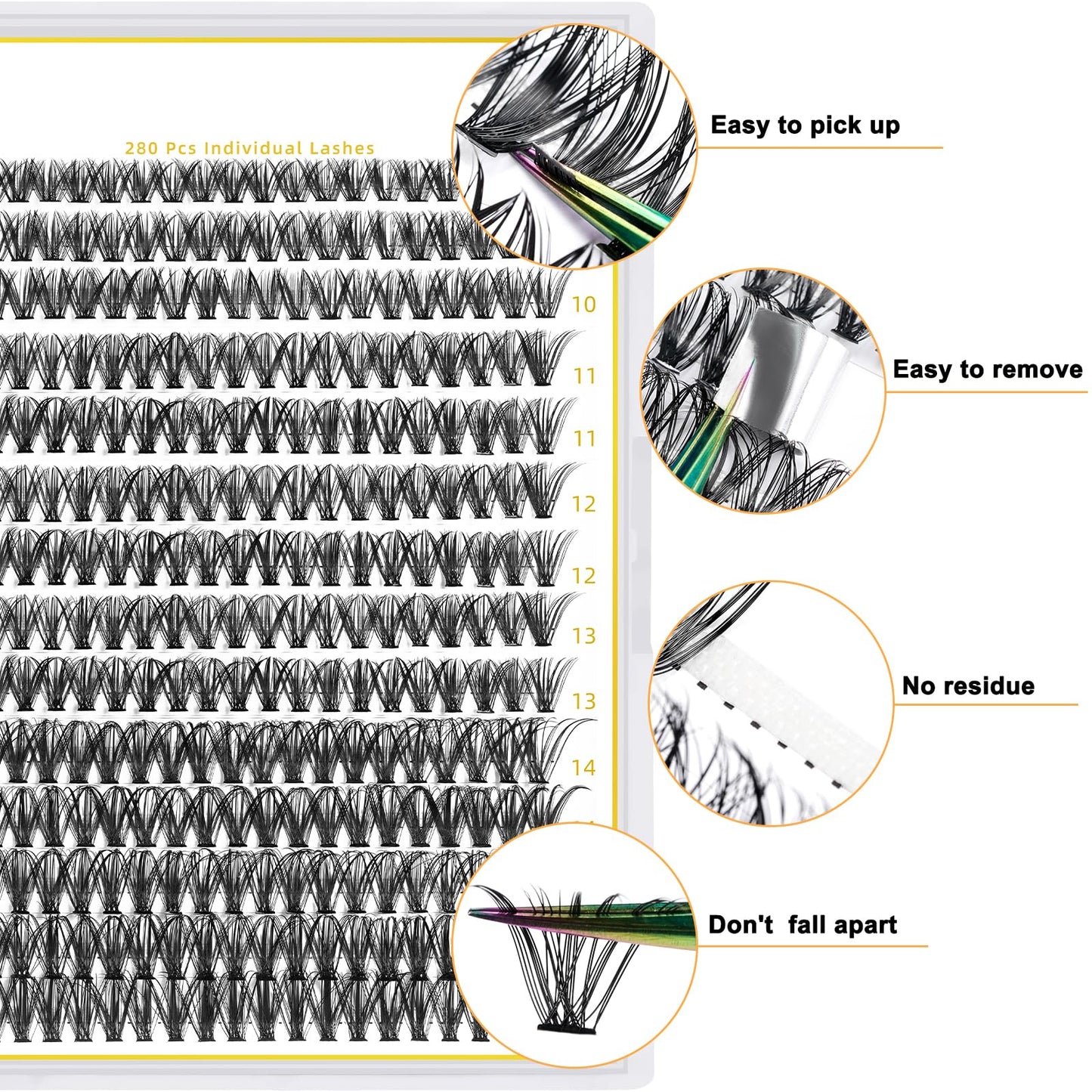 Lash Clusters 40D-C-9-16MIX LASH Individual Lashes 280 Clusters False Eyelash 20D 30D 40D Lash Clusters Extensions Individual Lashes Cluster DIY Eyelash Extensions at Home (40D-C,9-16MIX)