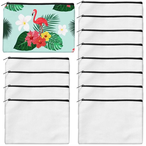 AMDAILY 12Pcs Sublimation Blank Canvas Makeup Bags, Bulk Blank DIY Heat Transfer Cosmetic Makeup Bags w/Black Zipper for Bridesmaid Makeup Bag Travel Toiletry Pouch Storage, Christmas Craft