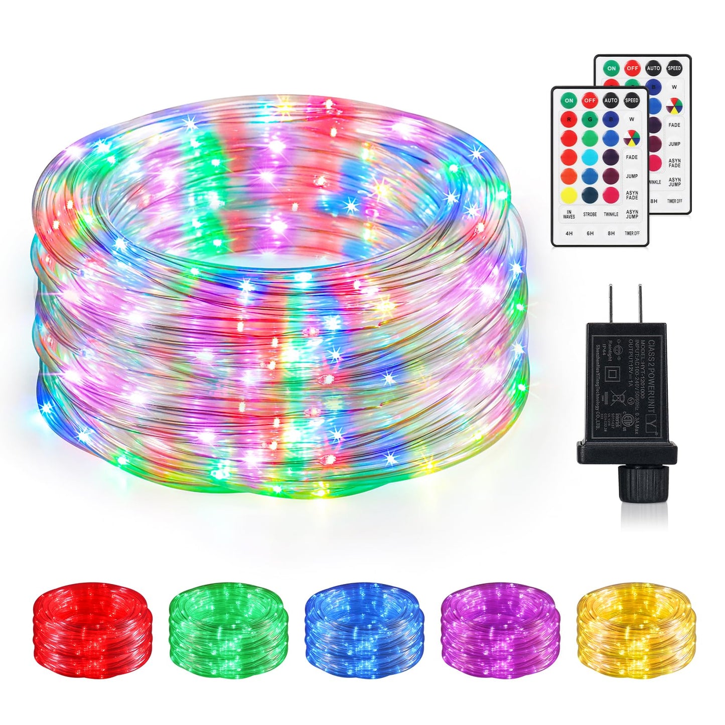 SURLED 66Ft Rope Lights Outdoor String Lights Plug in, 200 LED 16 Colors with Remote Control, Waterproof Outdoor Rope Lights for Patio Garden Bedroom Wedding Halloween Christmas Birthday