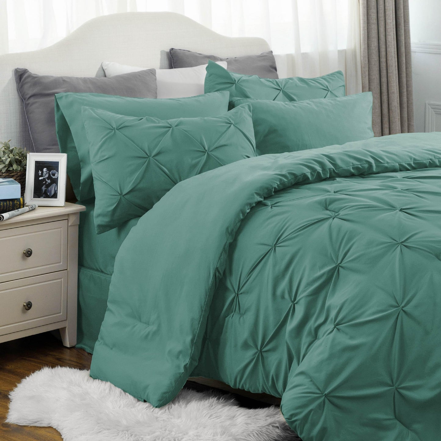 Bedsure Twin Comforter Set with Sheets - 5 Pieces Twin Bedding Sets, Twin Bed in a Bag with Comforter, Sheets, Pillowcase & Sham (Graysih Green)