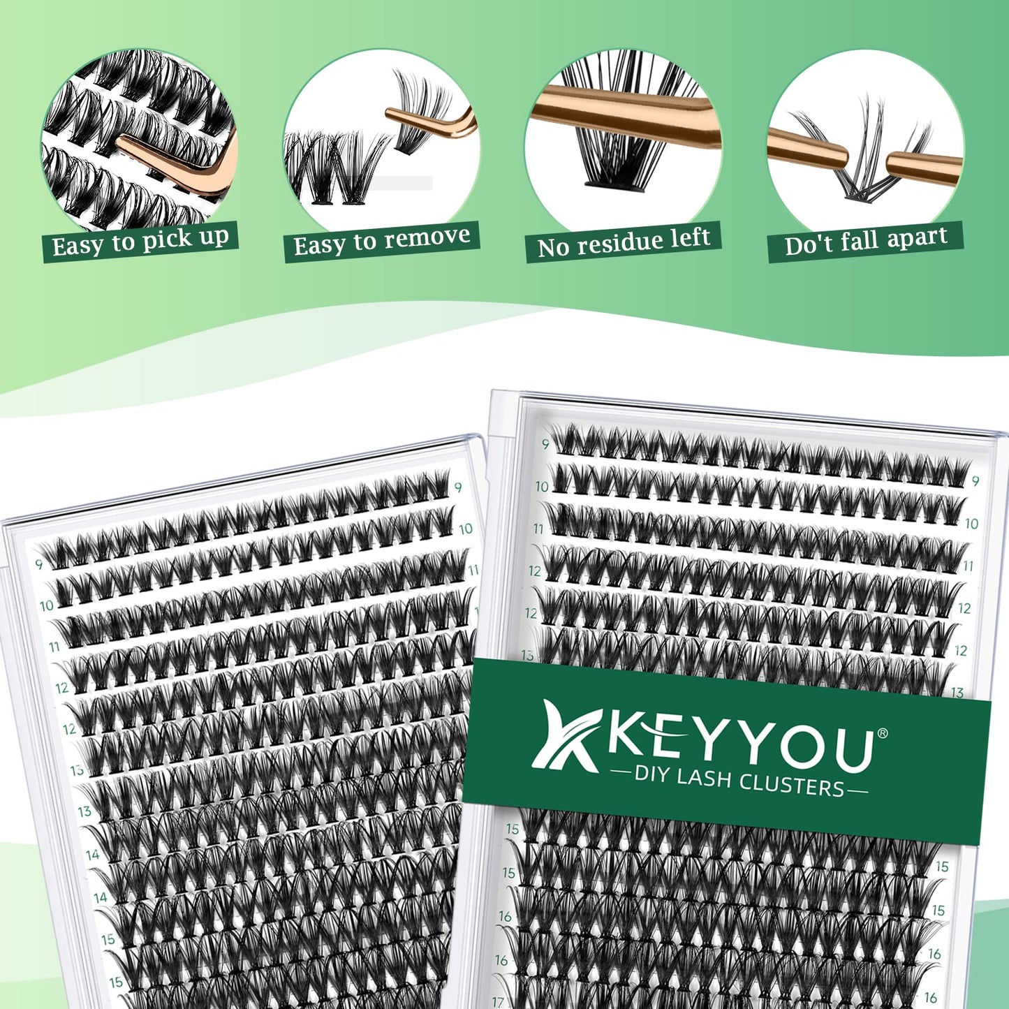 KEYYOU Lash Clusters 300Pcs Eyelash Clusters 40D D Curl 9-18MIX Soft Lash Extension DIY at Home(40D-D-9-18MIX-3)