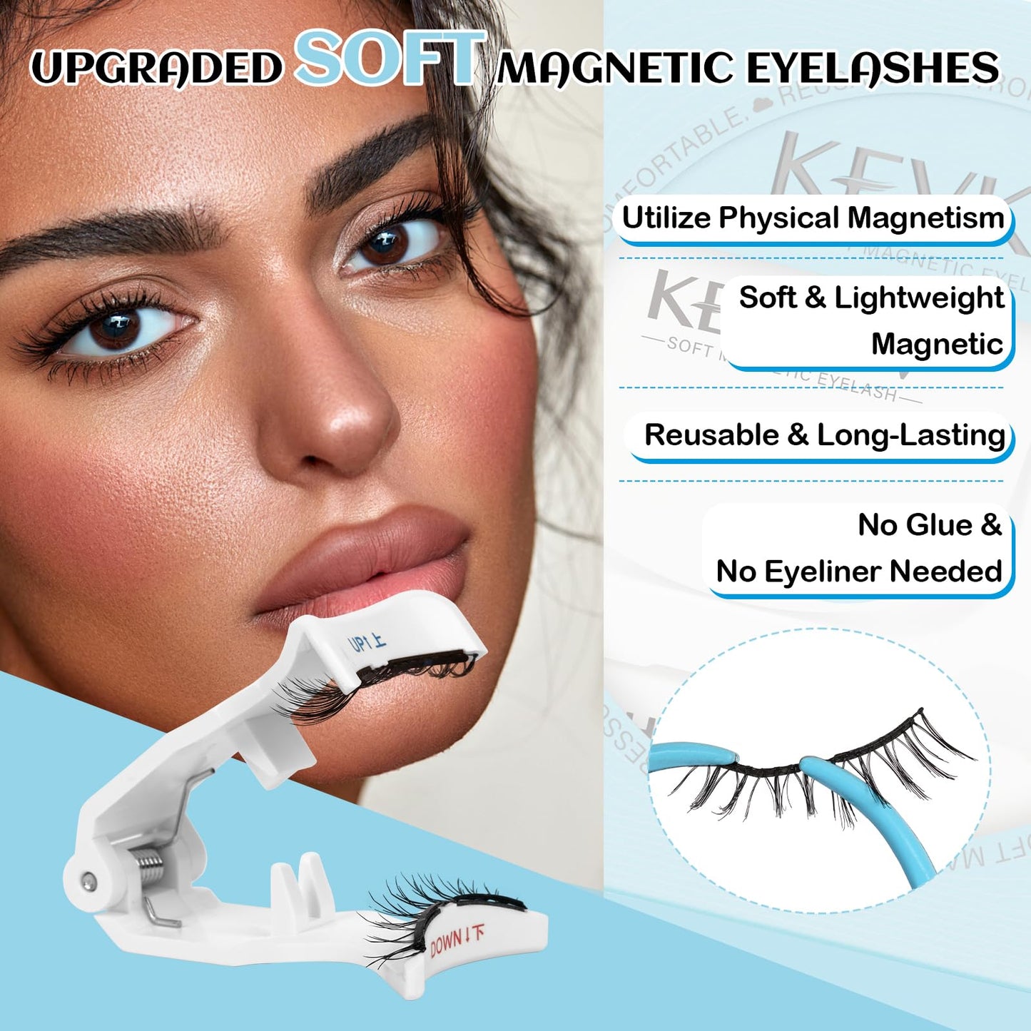 KevKev Magnetic Eyelashes Natural Look Magnetic Lashes Kit Soft Magnets False Eyelashes with Applicator Lash Fixer Reusable No Glue Needed Magnetic Eyelashes Kit Easy to Wear and Remove Readily