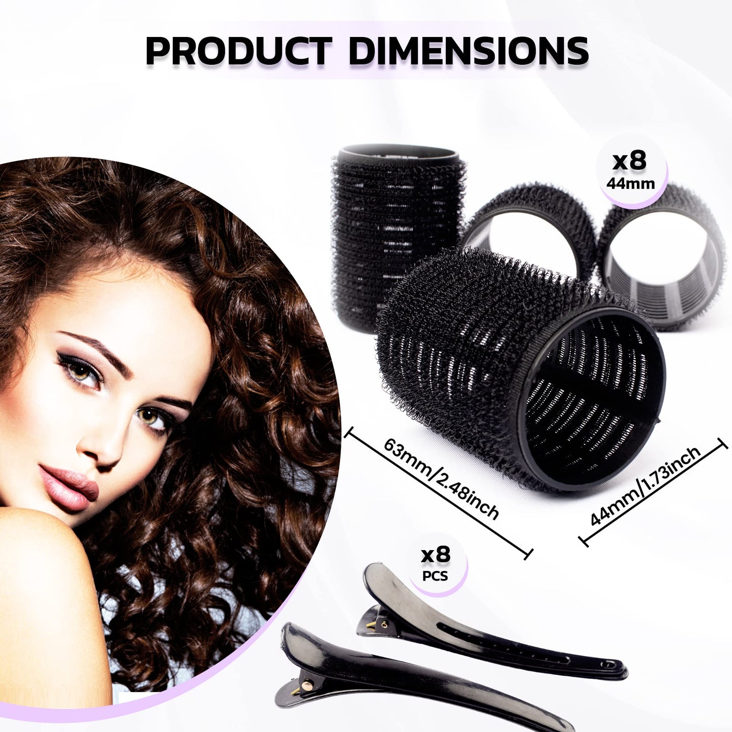 MIRZIANS 8pcs Heatless Small Hair Rollers with 8 Clips- Self Holding Velcro Curlers for Short Hairs-Gripping Sticky Hair Curler- No Heat Rollers for Hair Curls-Salon Hairdressing Curling Tool.