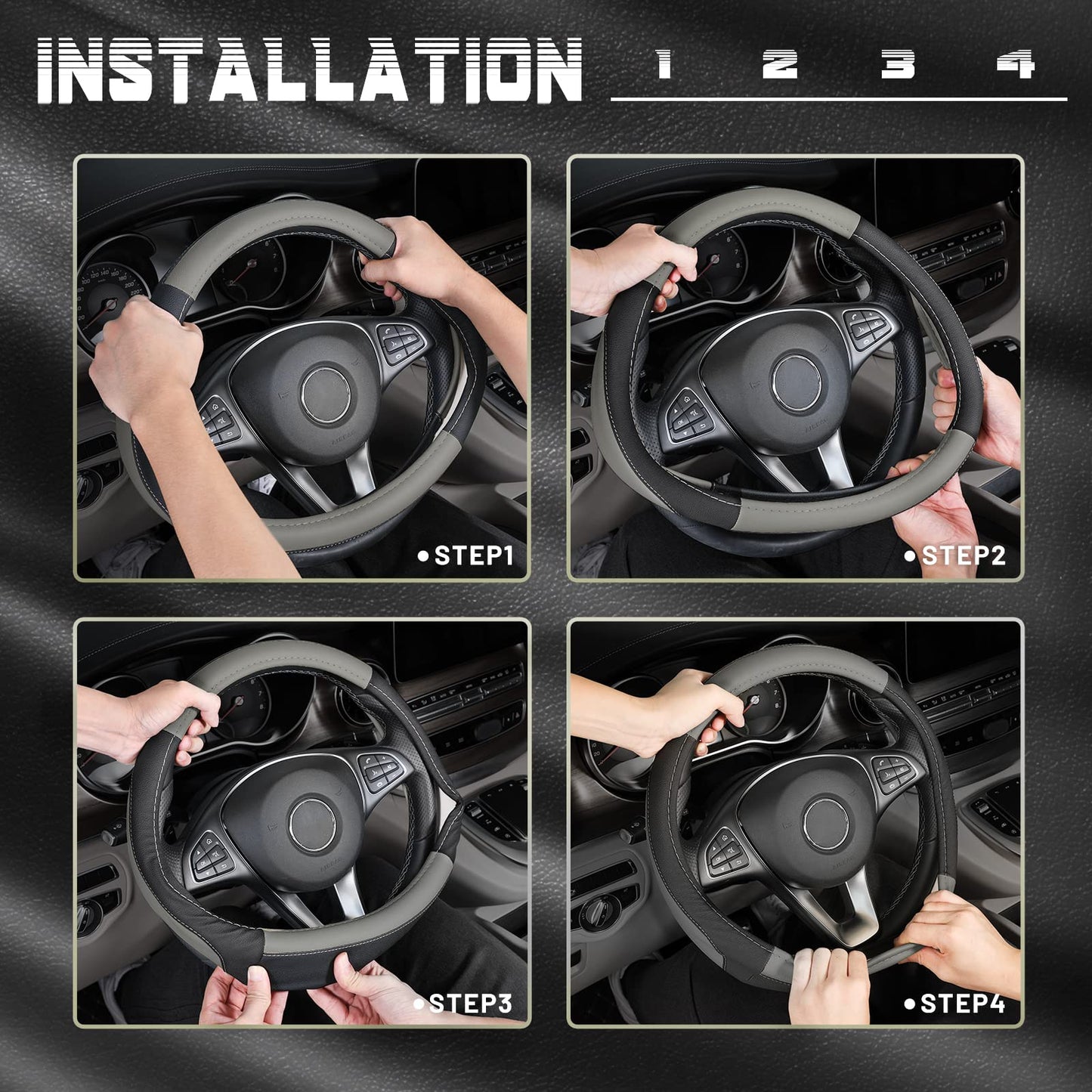 SEG Direct Black and Gray Microfiber Auto Car Steering Wheel Cover Universal 15 inch