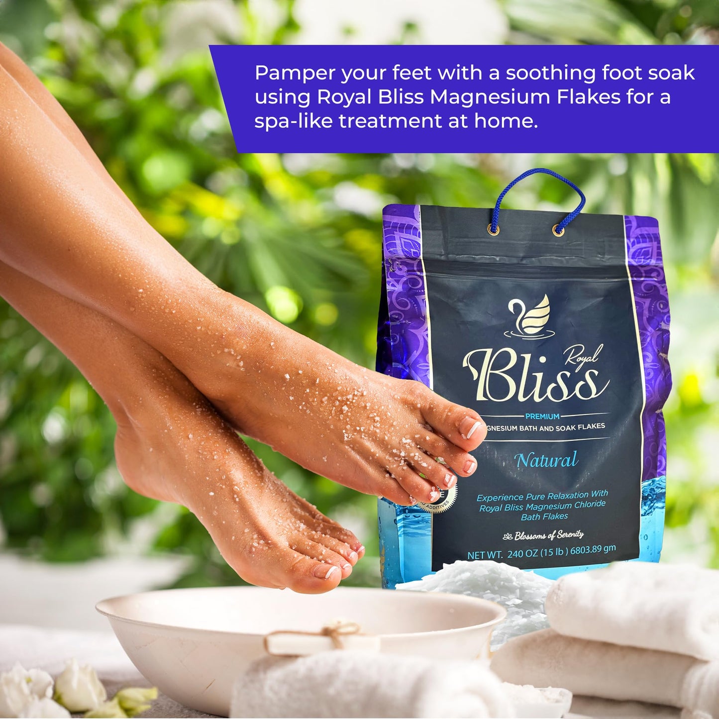 ROYAL BLISS Magnesium Flakes for Bath & Foot Soaks 15 LB | 100% Pure & Natural Magnesium Chloride | Unscented, Fast-Dissolving | Deep Relaxation, Muscle Recovery, Skin Therapy | Superior to Epsom Salt