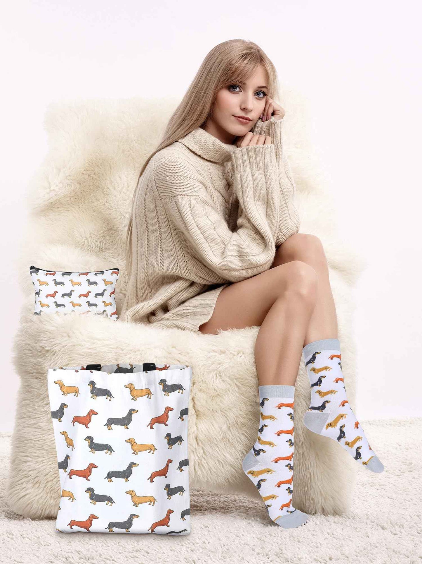 Abbylike Dachshund Gifts for Women Weiner Dog Tote Bag Cosmetic Bag Cup Keychain and Socks for Dachshund Dog Lover Mom