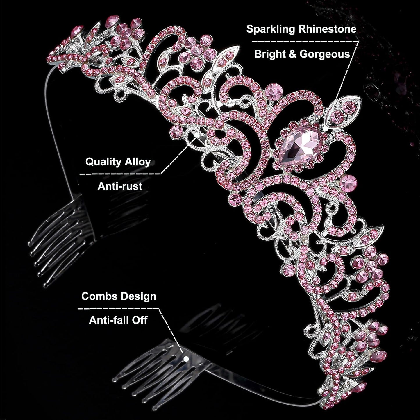 ZHENTAO Tiara Crowns for Women, 2Pcs Princess Crown for Girls Crystal Queen Tiaras for Birthday Christmas Costume Bride Wedding Prom-Silver