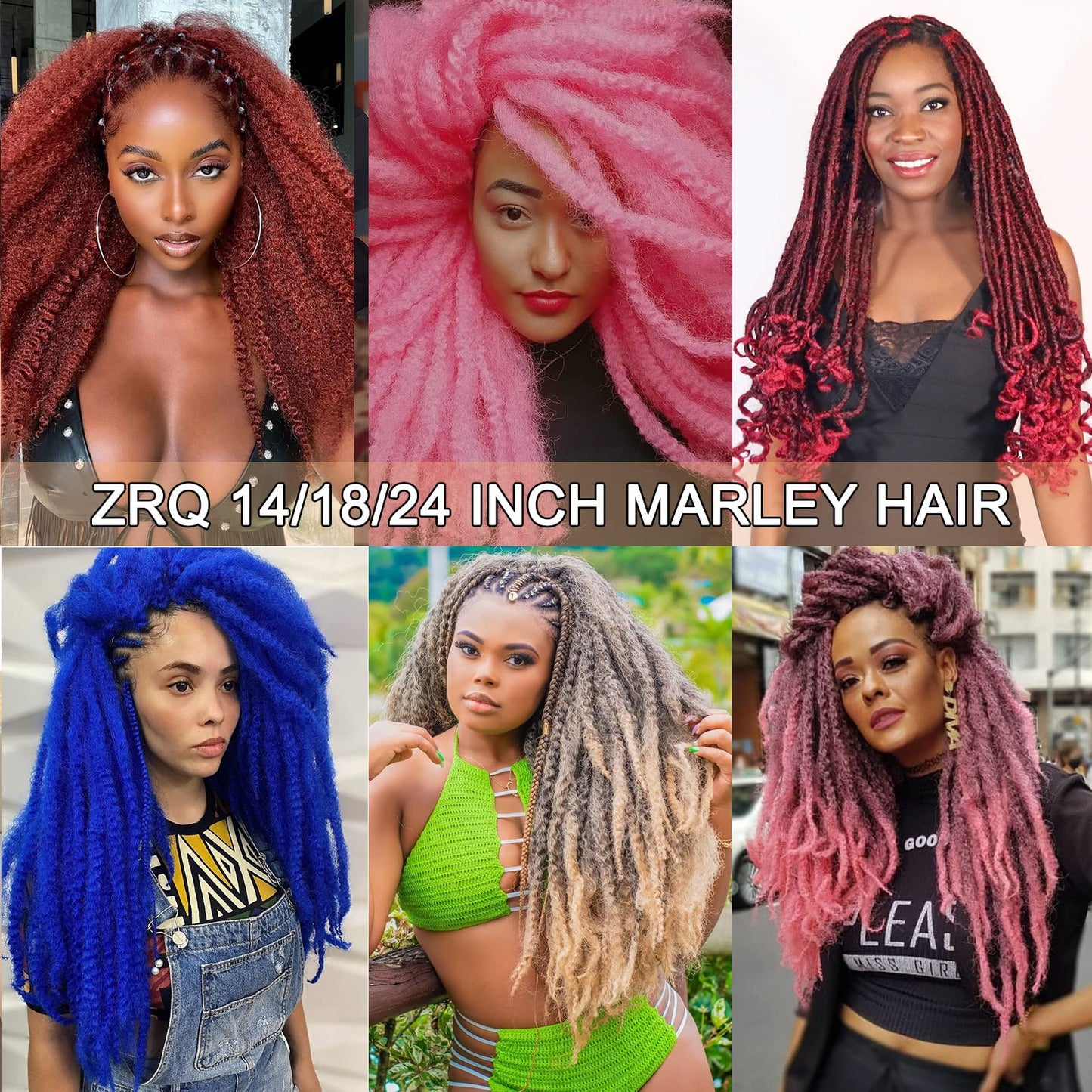 ZRQ Black Marley Hair 30 Inch Marley Twist Braiding Hair, 8 Packs Synthetic Curly Twist Marley Hair, Long Afro Twist Hair For Faux Locs Extensions (1B#,8 Packs)