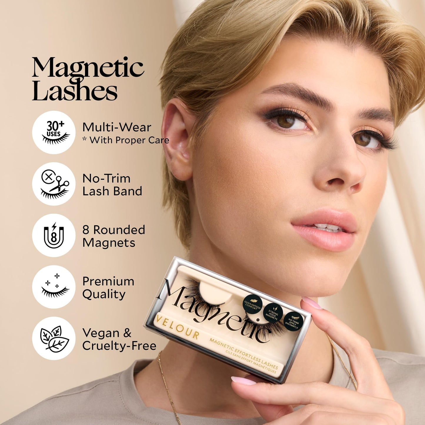 Velour Magnetic Eyelashes – Luxurious False Lashes – Reusable Magnetic Lashes – Wear up to 30x – Vegan, All Eye Shapes, Natural Magnetic Lashes, Magnetic Eyeliner not Included (Instant Attraction)