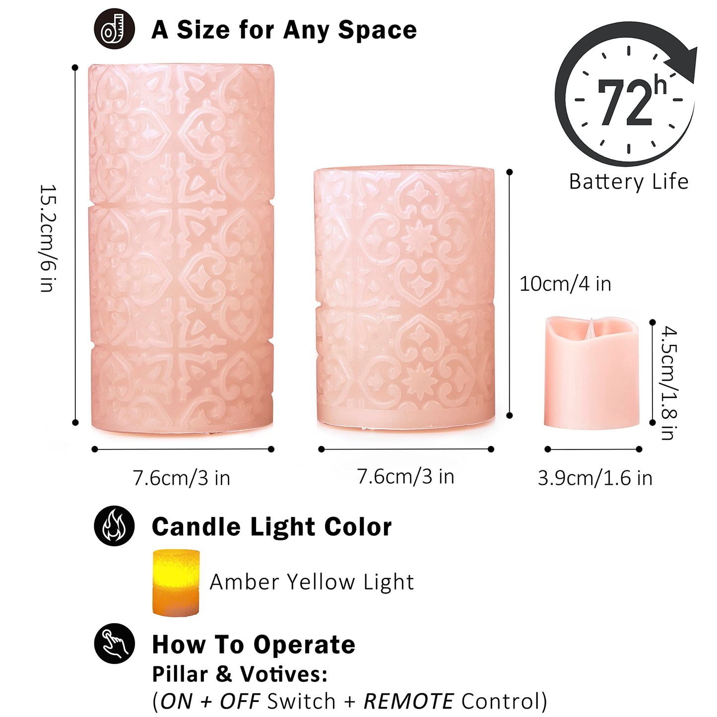 FURORA LIGHTING Pink Rome Real Wax LED Candles with Remote and Timer, 4 Pillar and 4 Votives Pack of 8, Flameless Flickering Candles for Home Décor, Battery Included