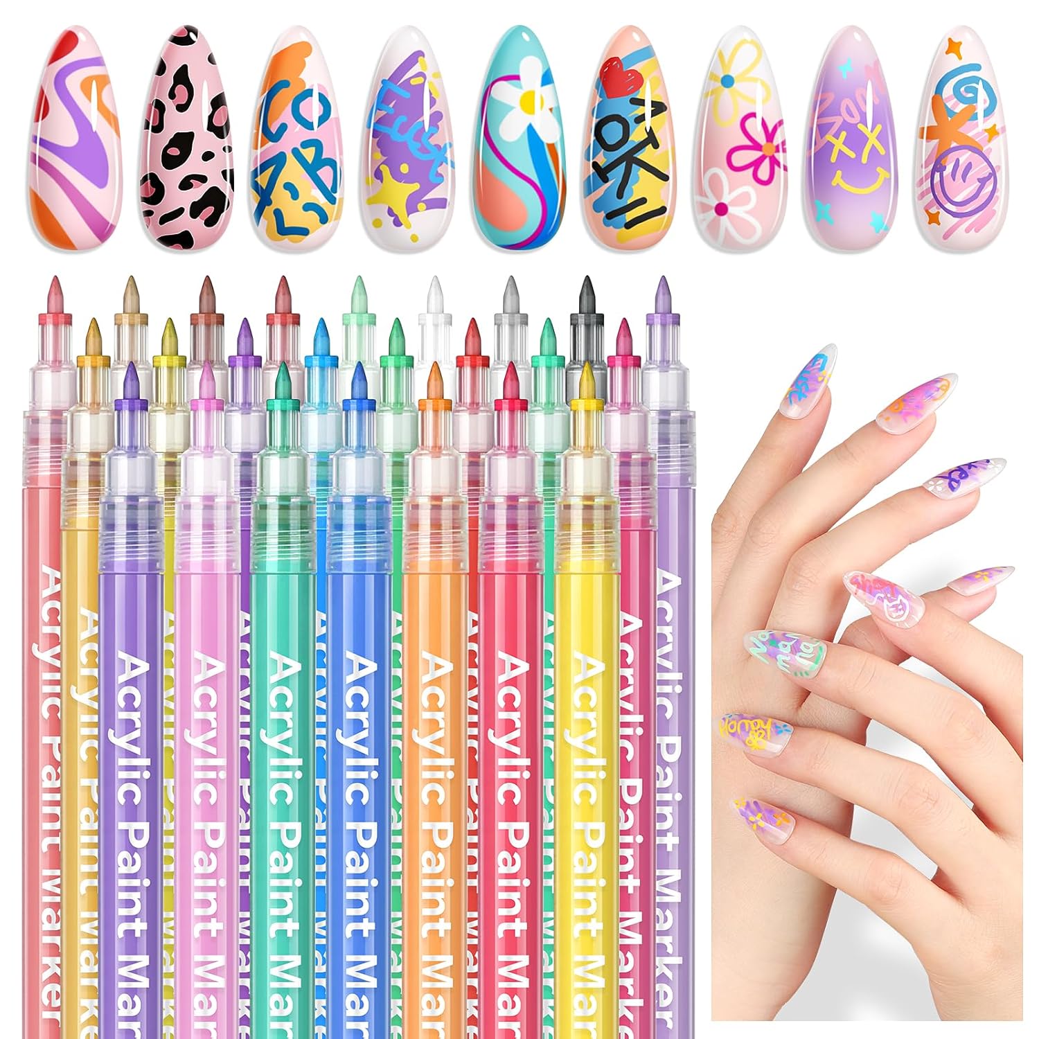 Saviland 12 Colors Nail Art Pens Set - 3D Nail Polish Pens Acrylic Paint Pens Nail Markers for Nail Art Drawing Painting Nail Point Dotting Liner Pen Manicure Tools Nail Design Kit Home Nail Salon DIY