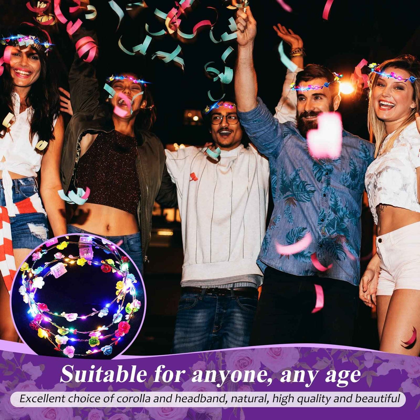 Syhood 40 Pcs LED Flower Headband, Light up Flower Crown Garland Headdress Floral Headpiece for Women Hair Accessories Bridal Shower Holiday Birthday Wedding Party(Plum Blossom Style)