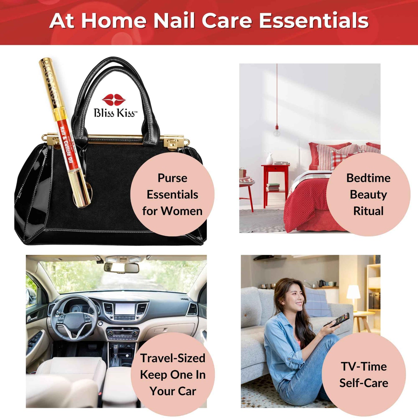 Bliss Kiss | Fragrance Free 4 Nail Oil Cuticle Pens w/Vitamin E & Jojoba⏤Nail Strengthener Nail Growth and Strengthening Serum for Brittle, Peeling, Breaking, Thin nails