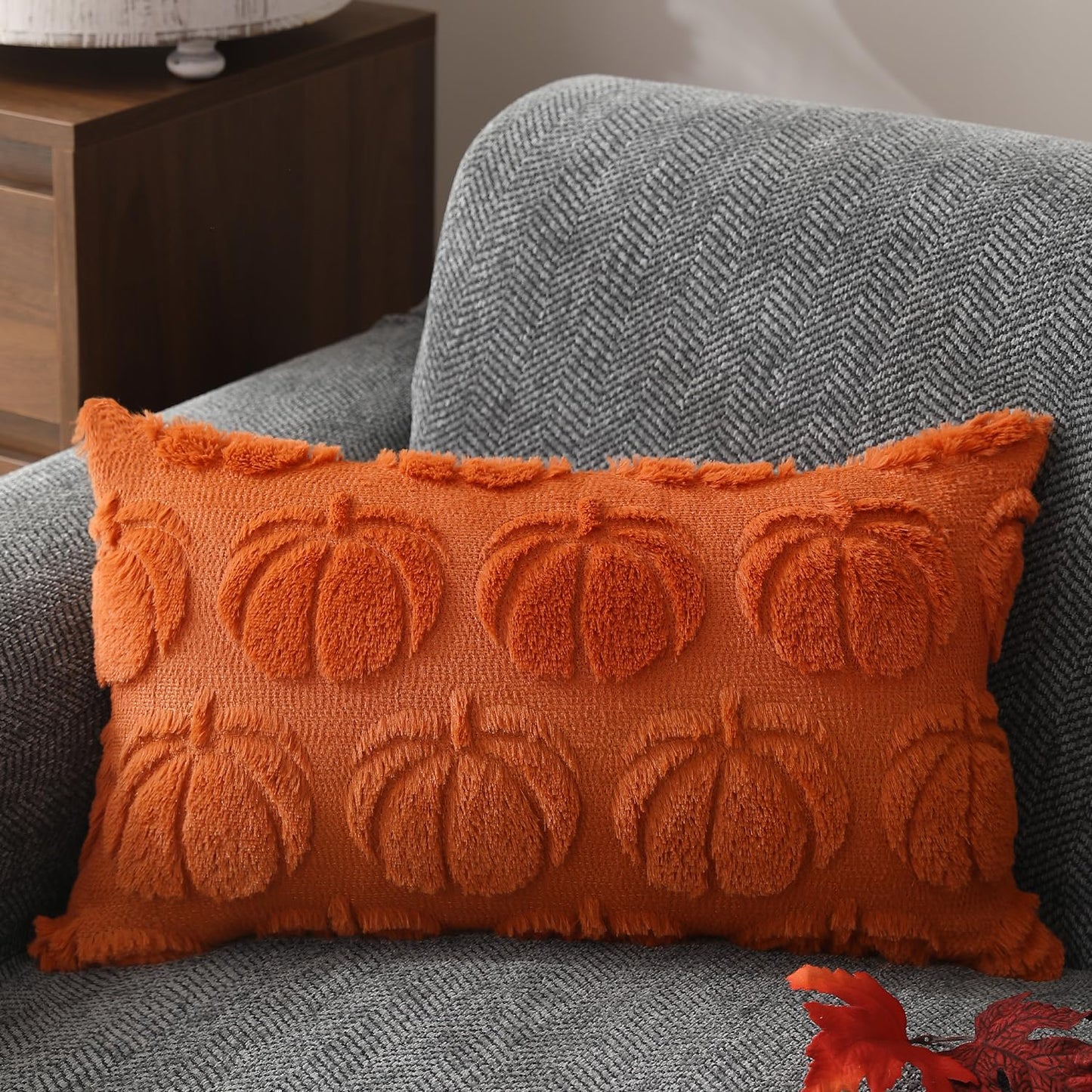 DFXSZ Fall Pillow Covers 12x20 Set of 2 Fall Decorations Autumn Orange Pumpkin Throw Pillow Cases Soft Plush Faux Fur Wool Couch Cushion Case for Chair Sofa Bedroom Living Room Home Decor PTK012C12