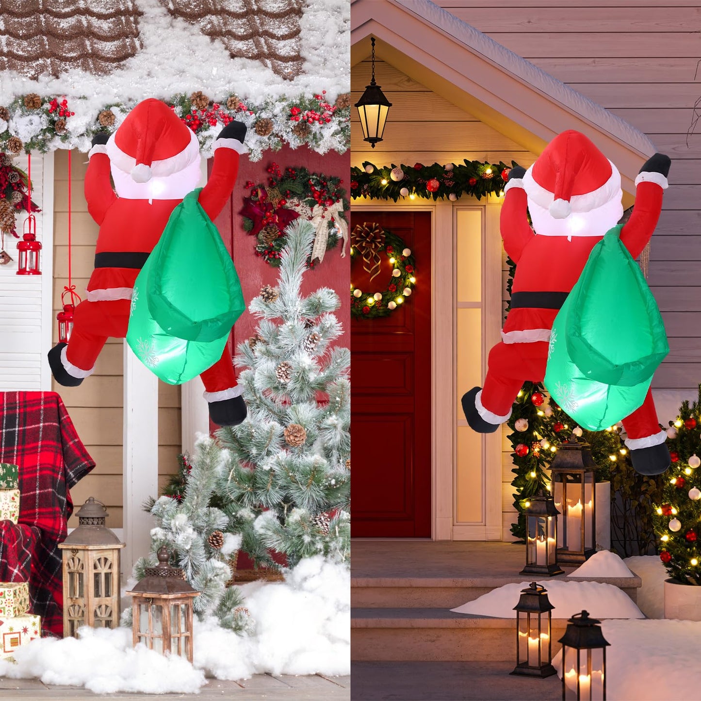 Jenaai 4 ft Christmas Inflatable Santa Claus with Build in LED Light Christmas Inflatables Hug a Tree, Blow up Christmas Decoration for Xmas Outdoor Indoor Yard Lawn (Funny Style)