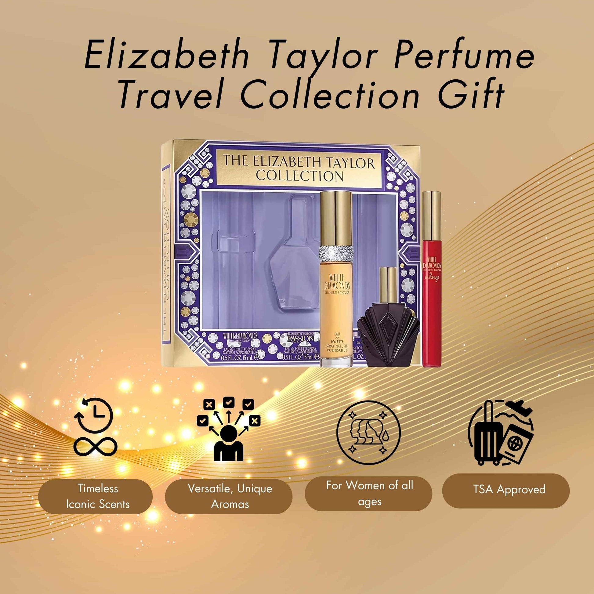 Elizabeth Taylor Fragrance Collection Eau de Toilette 3-Piece Set for Women (White Diamonds, Passion, White Diamonds En Rouge)