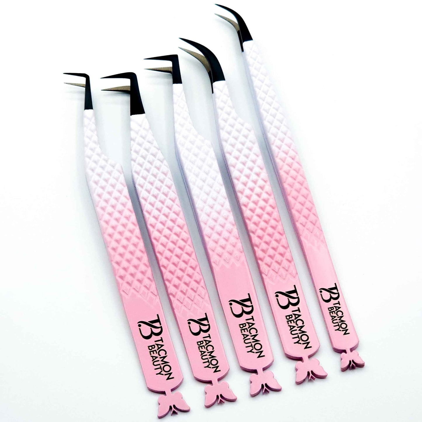 Fiber Tip Eyelash Tweezers Butterfly White to Pink Ombré set of 5