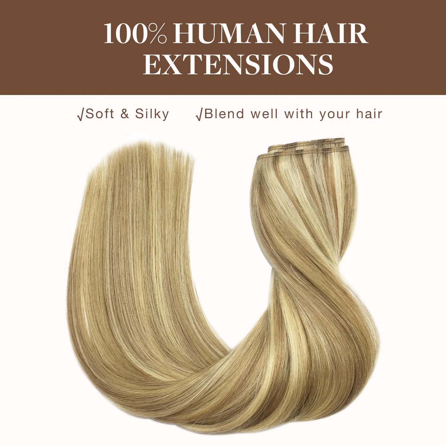 GOO GOO Wire Hair Extensions Real Human Hair, 14inch 75g Light Blonde Highlighted Blonde, Invisible Wire Hair Extensions with Transparent, Seamless Fish Line Hairpiece, Straight Remy Hair Extensions