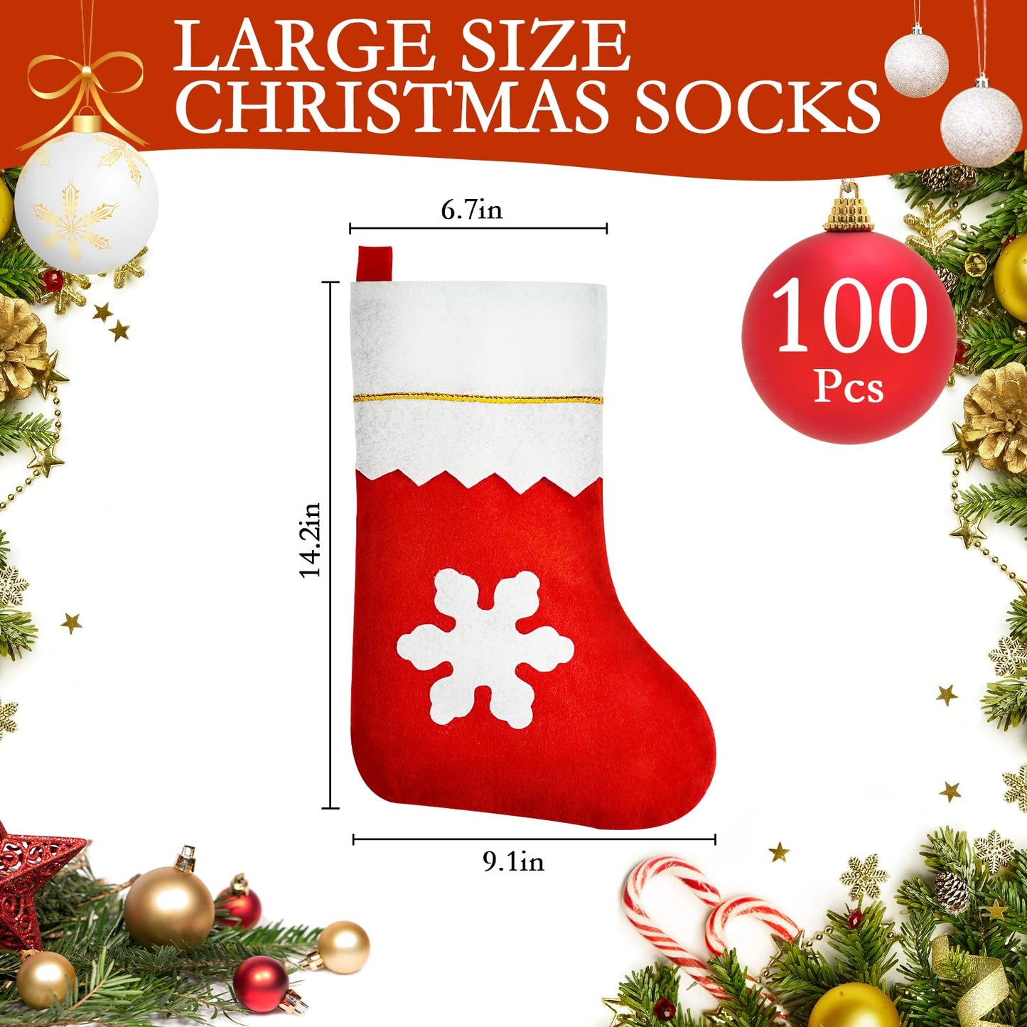 Succwoah 100 Pieces Red Felt Christmas Stockings Bulk 15 Inch Large Christmas Santa Stockings Hanging Xmas Stockings for Christmas Trees Holiday Home Party Decoration(Red with White Trim)