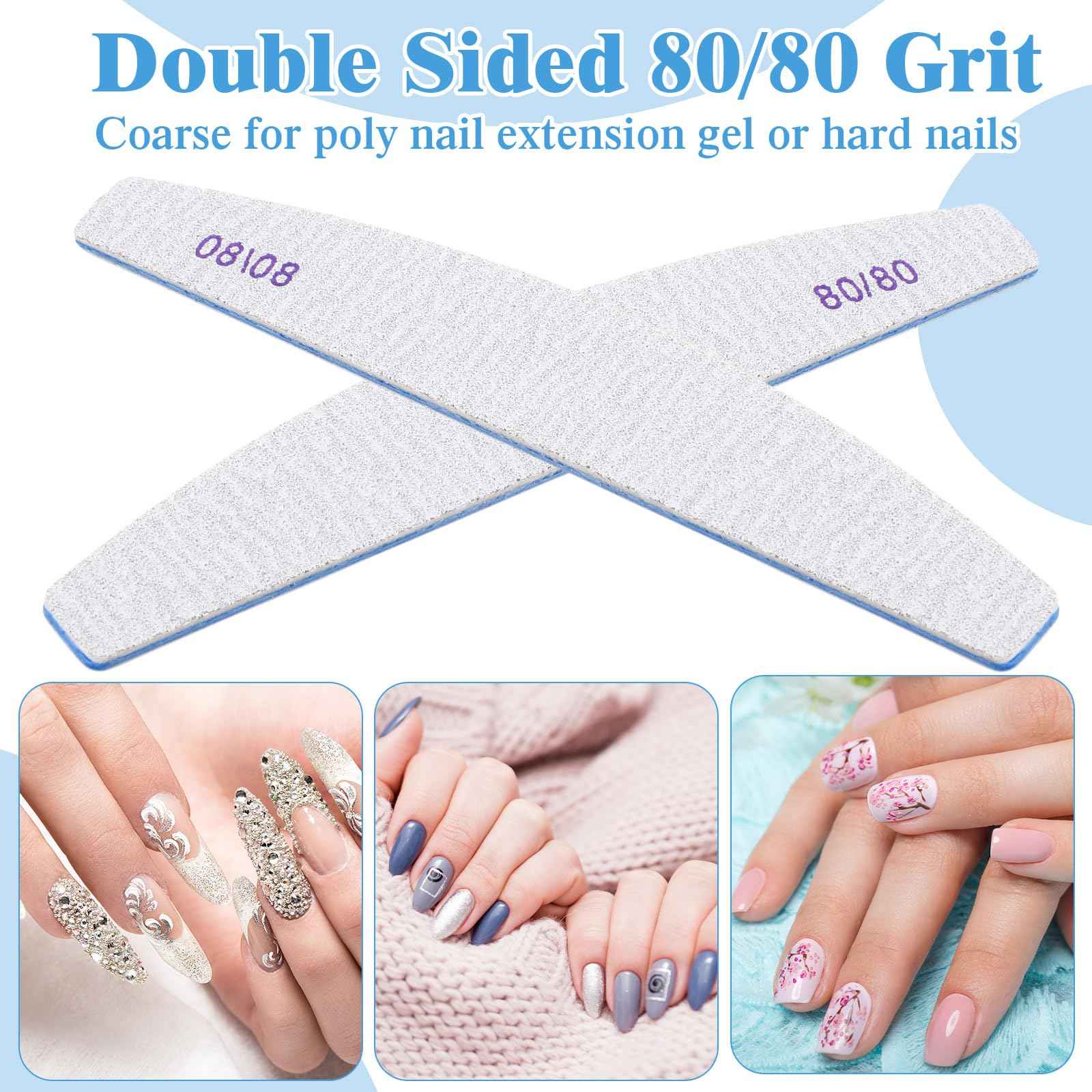 Lanties 200 Pcs 80/80 Grit Nail Files, Reusable Nail File Double Sided Emery Boards for Acrylic and Gel Nails, Professional Fingernail File Manicure Tools for Salon Pedicure Beauty (Sector)