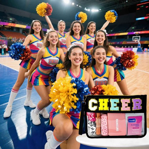 Bumaeu Cheerleading Essentials Kit Over 70 Pieces with Emergency Supplies and Waterproof Makeup Bag