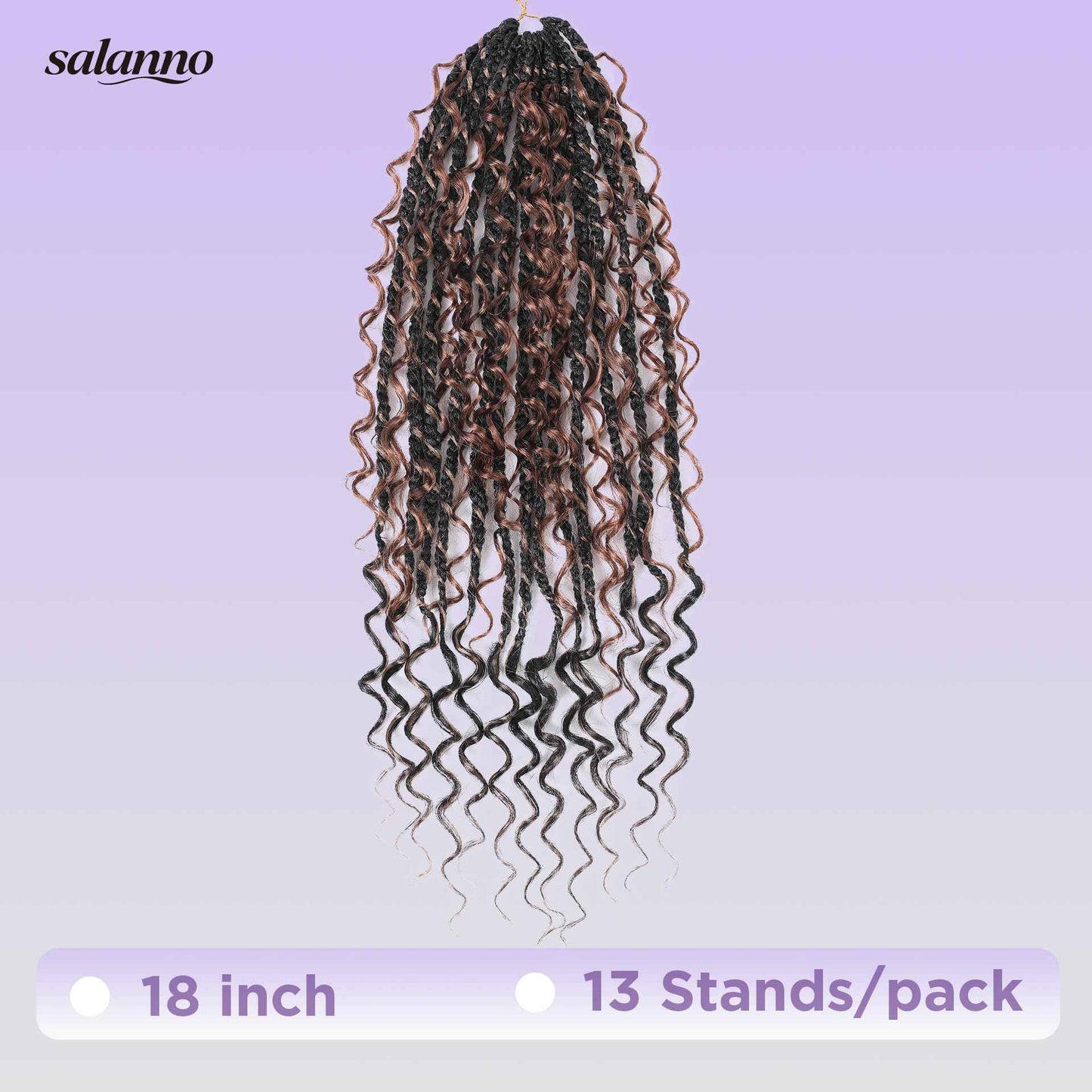 SALANNO Tornado Colorful Spirals Goddess Pre-looped Box Braid Extensions Crochet Hair for Black Women - Synthetic Boho Crochet Braids with Curly Ends(18inch, 9packs, 1B/27/30)