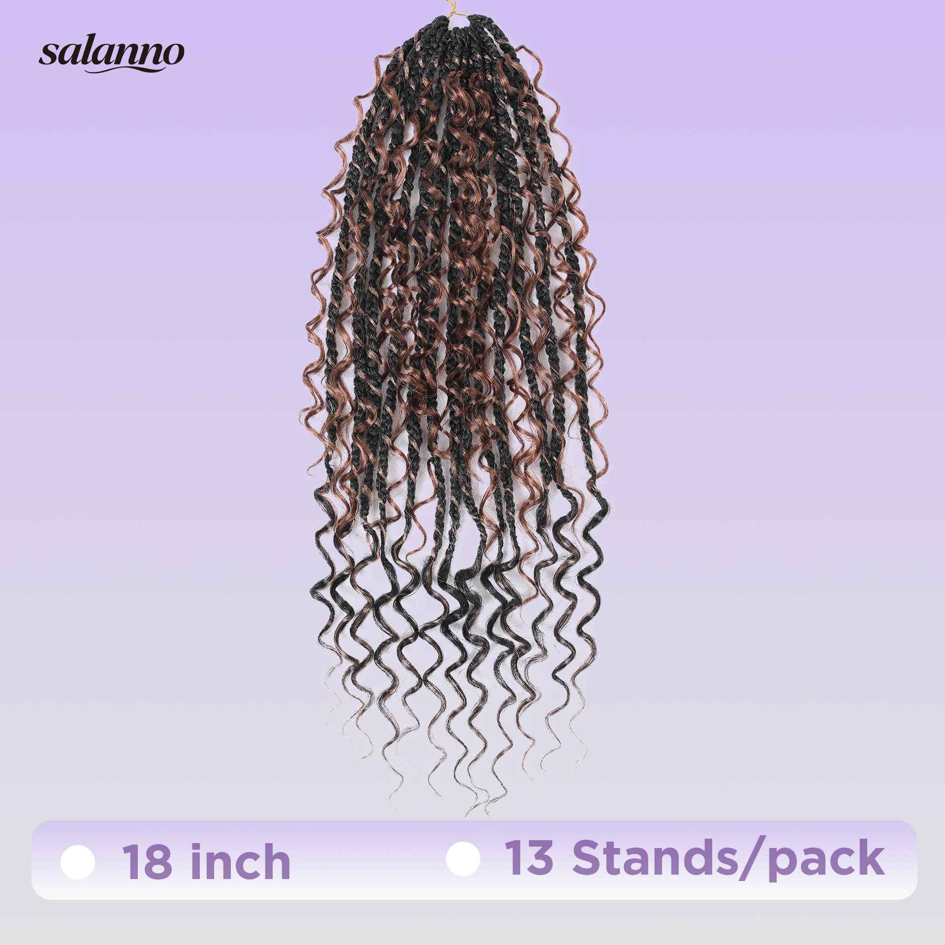 SALANNO Tornado Colorful Spirals Goddess Pre-looped Box Braid Extensions Crochet Hair for Black Women - Synthetic Boho Crochet Braids with Curly Ends(18inch, 9packs, 1B/27/30)