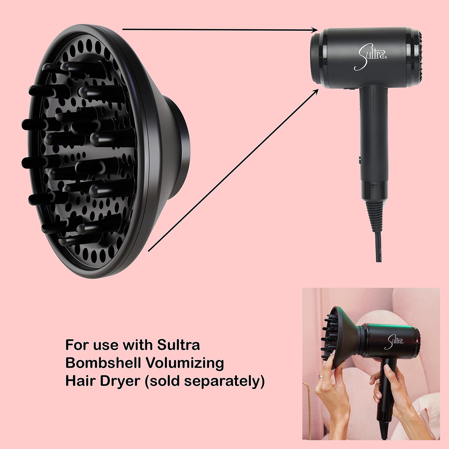 Sultra Bombshell Volumizing Hair Dryer Diffuser Attachment, Black, 1 ct.