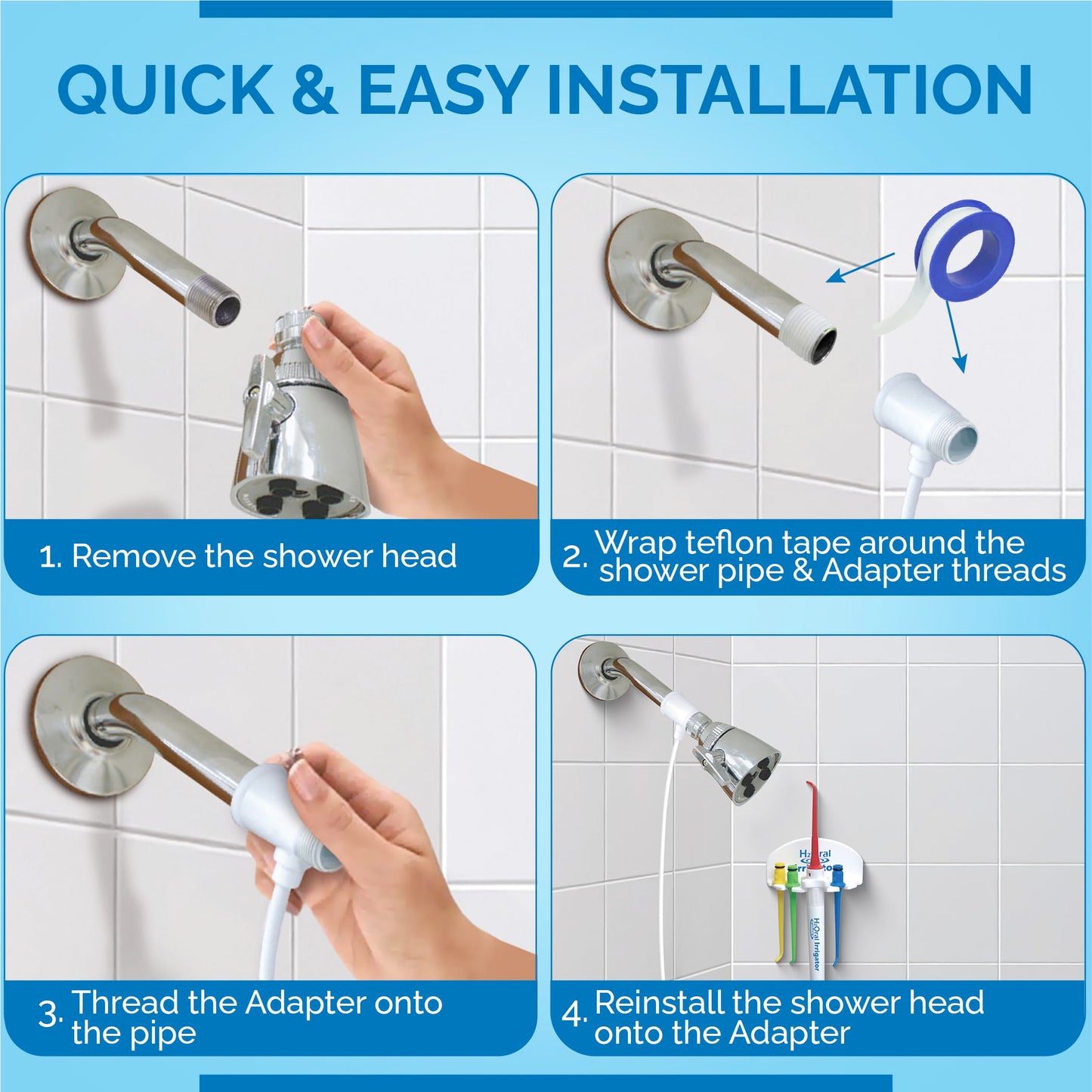 H2Oral Irrigator Dental Care System | Advanced Shower Water Flosser for Healthy Gums and Teeth | Experience Superior Dental Hygiene at Home | Made in U.S.A.