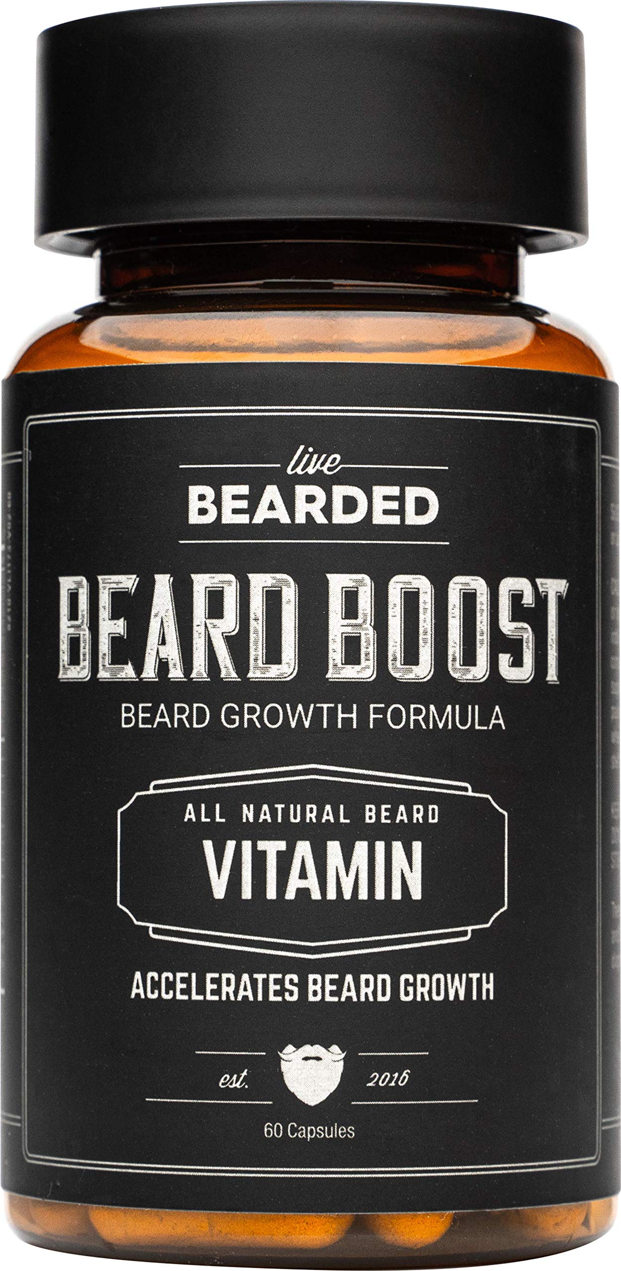 Live Bearded: Beard Boost - Beard Hair Growth Multivitamins with Biotin 10,000mcg, Vitamin C, Vitamin E and Zinc - 30-Day Supply - Thick, Strong, Full Beard Growth Support - Made in The USA