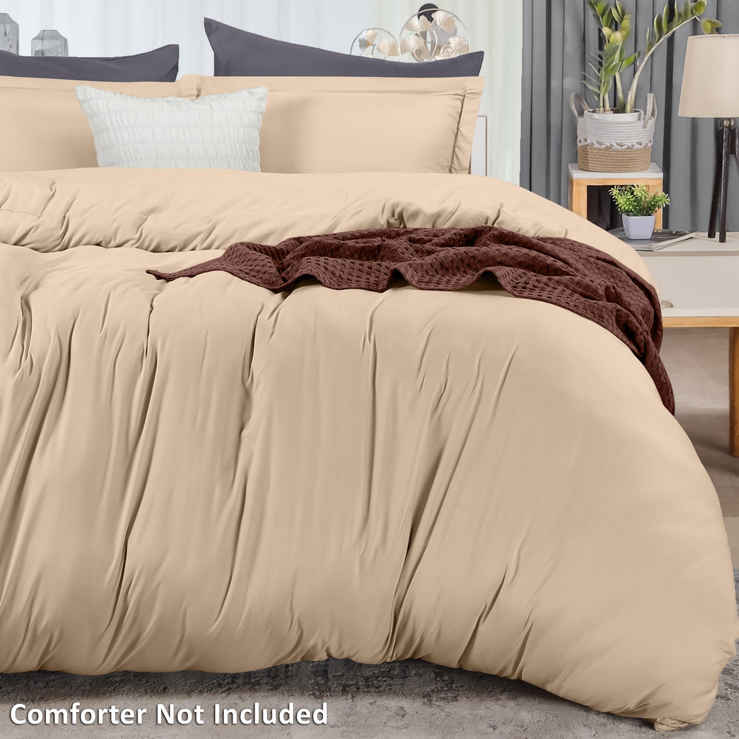 Utopia Bedding Duvet Cover Queen Size - 1 Duvet Cover with 2 Pillow Shams - 3 Pieces Bedding Duvet Cover with Zipper Closure - Soft Brushed Microfiber, 90 X 90 Inches (Pack of 10, Queen Beige)