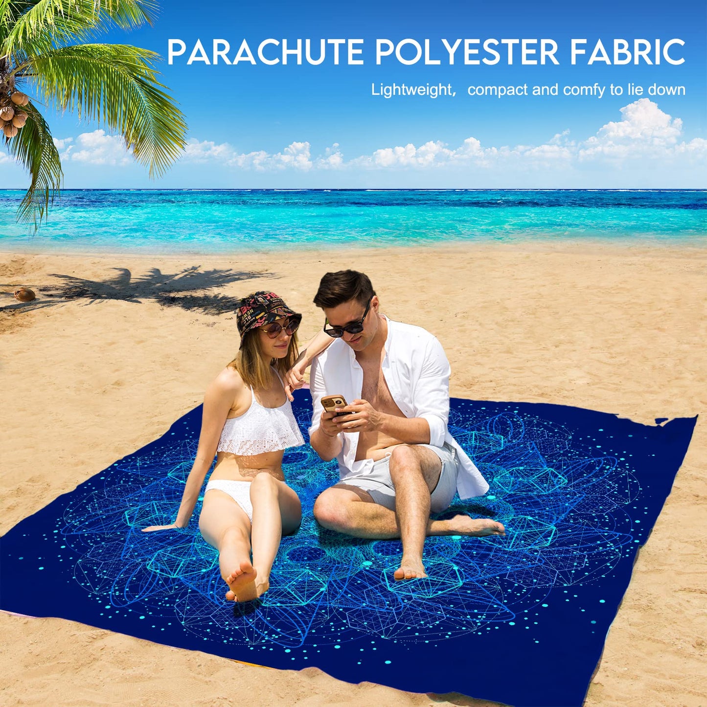 BYDOLL Beach Blanket 78''×81'' 1-5 Adults Oversized Lightweight Waterproof Sandproof Beach Blanket Large Picnic Mat Beach Blanket for Beach Travel Camping Hiking Picnic