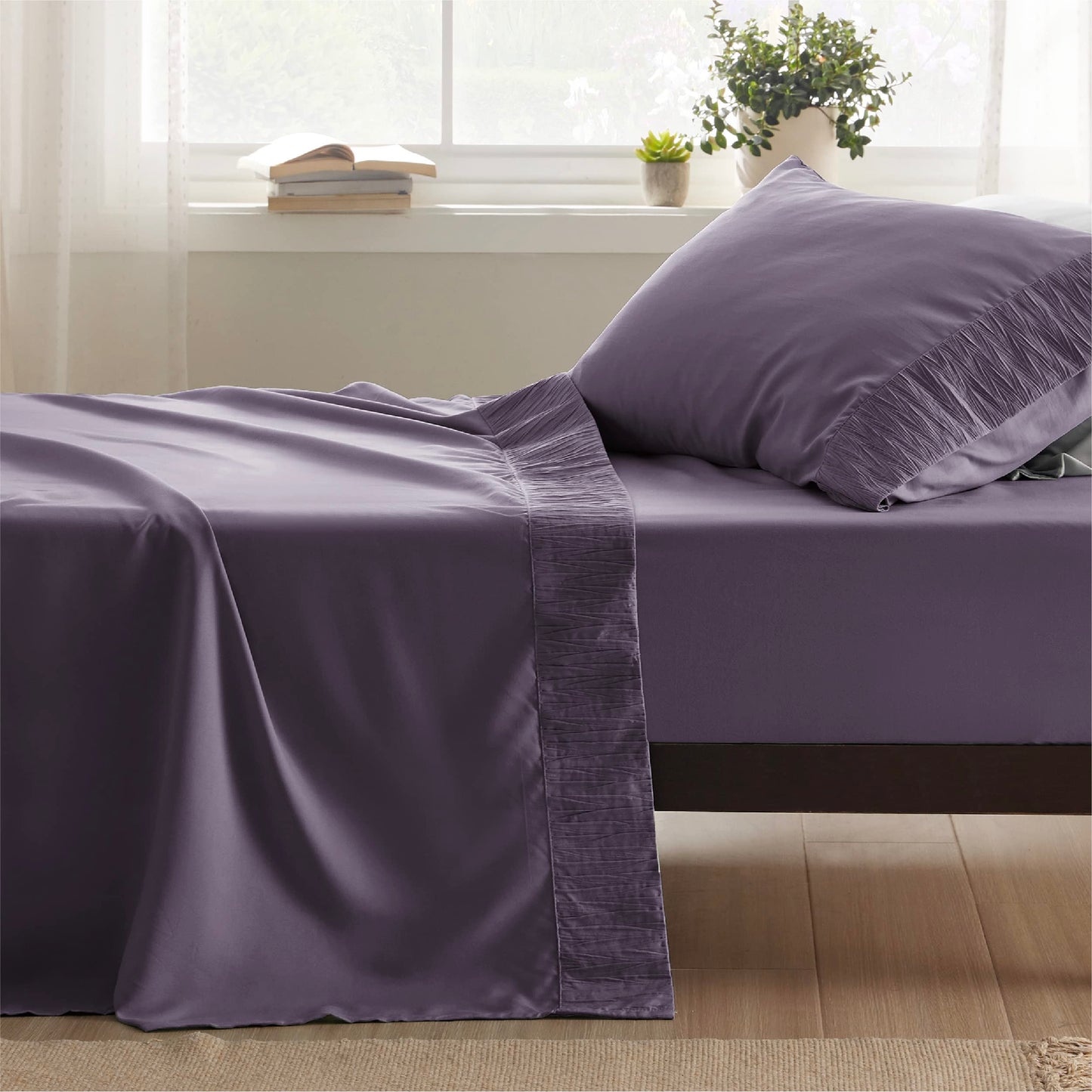 Bedsure Twin Sheets Set - Soft Twin Bed Sheets, 3 Pieces Hotel Luxury Dusty Purple Sheets Twin, Easy Care Polyester Microfiber Cooling Bed Sheet Set