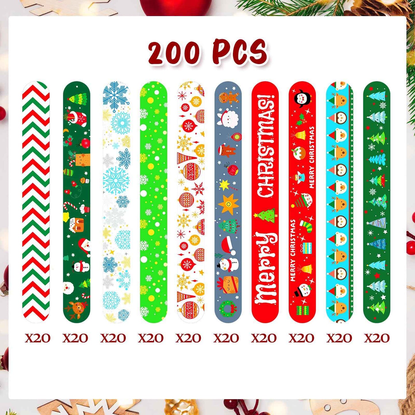 Lasnten 200 Pcs Nail Files Bulk Set for Natural Double Sided Emery Boards Fingernail Files Nail Buffering Manicure Pedicure Tool for Acrylic Fingernail Women Men (Christmas)