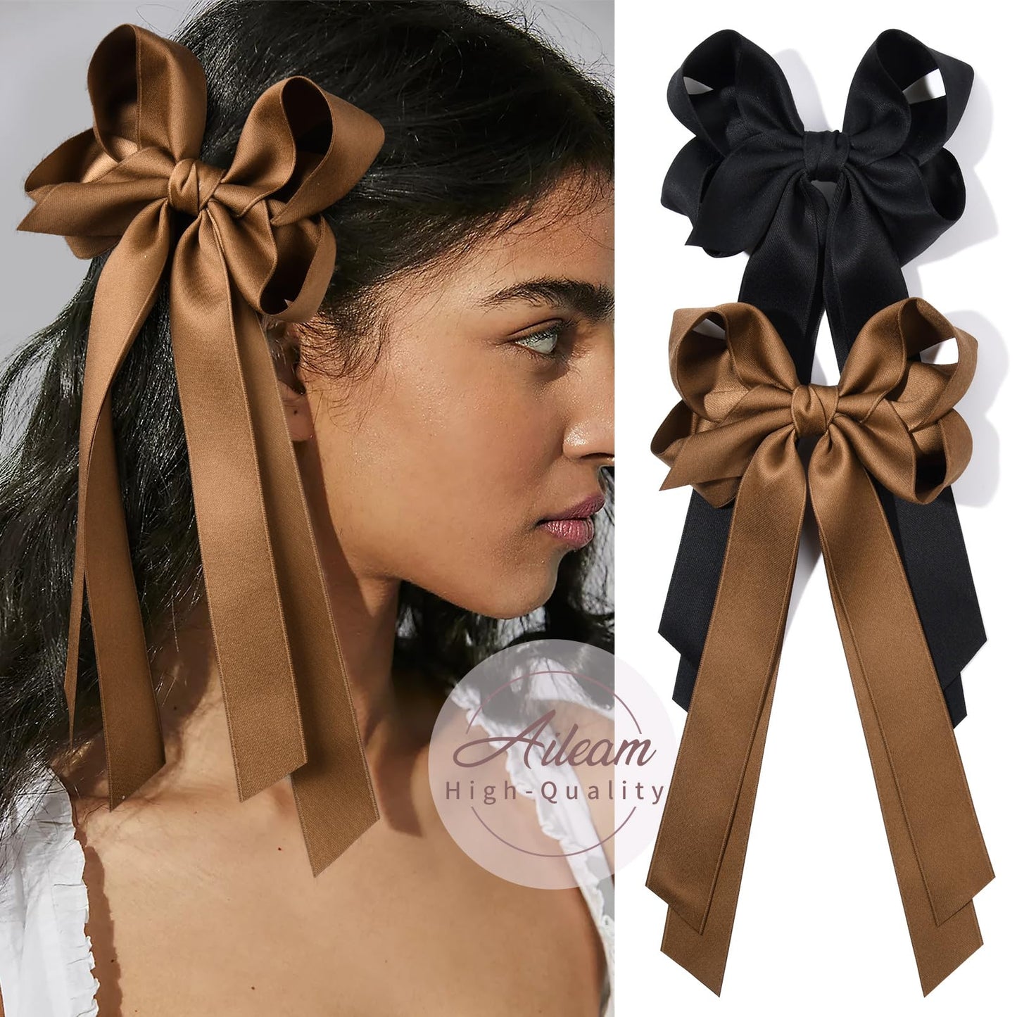 Hair Accessories: 2PCS Metal Clips, Ribbon Slides for Girls, Toddlers, Teens, Kids in Black & Brown