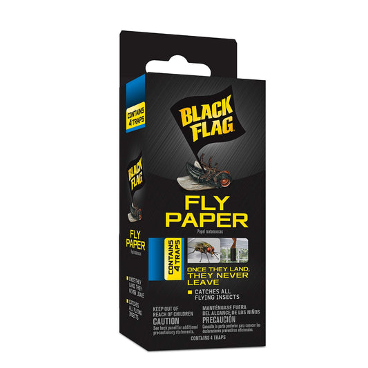 Black Flag Fly Paper, Insect Trap, Ready-to-Use, 4-Count, 24 pack