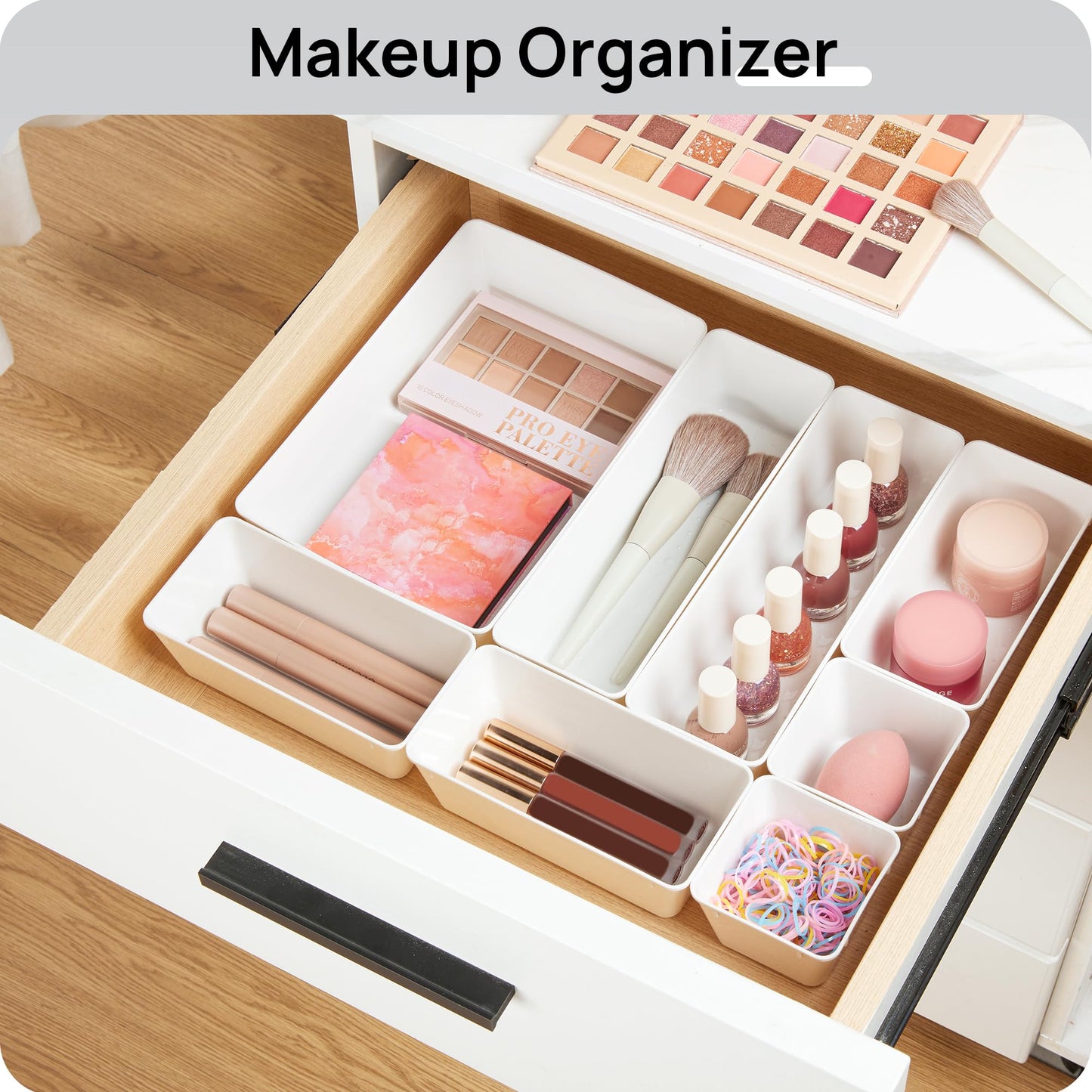 Vtopmart 25 PCS Plastic Drawer Organizers Set, 4-Size Versatile Bathroom and Vanity Drawer Organizer Trays, Storage Bins for Makeup, Bedroom, Kitchen Gadgets Utensils and Office