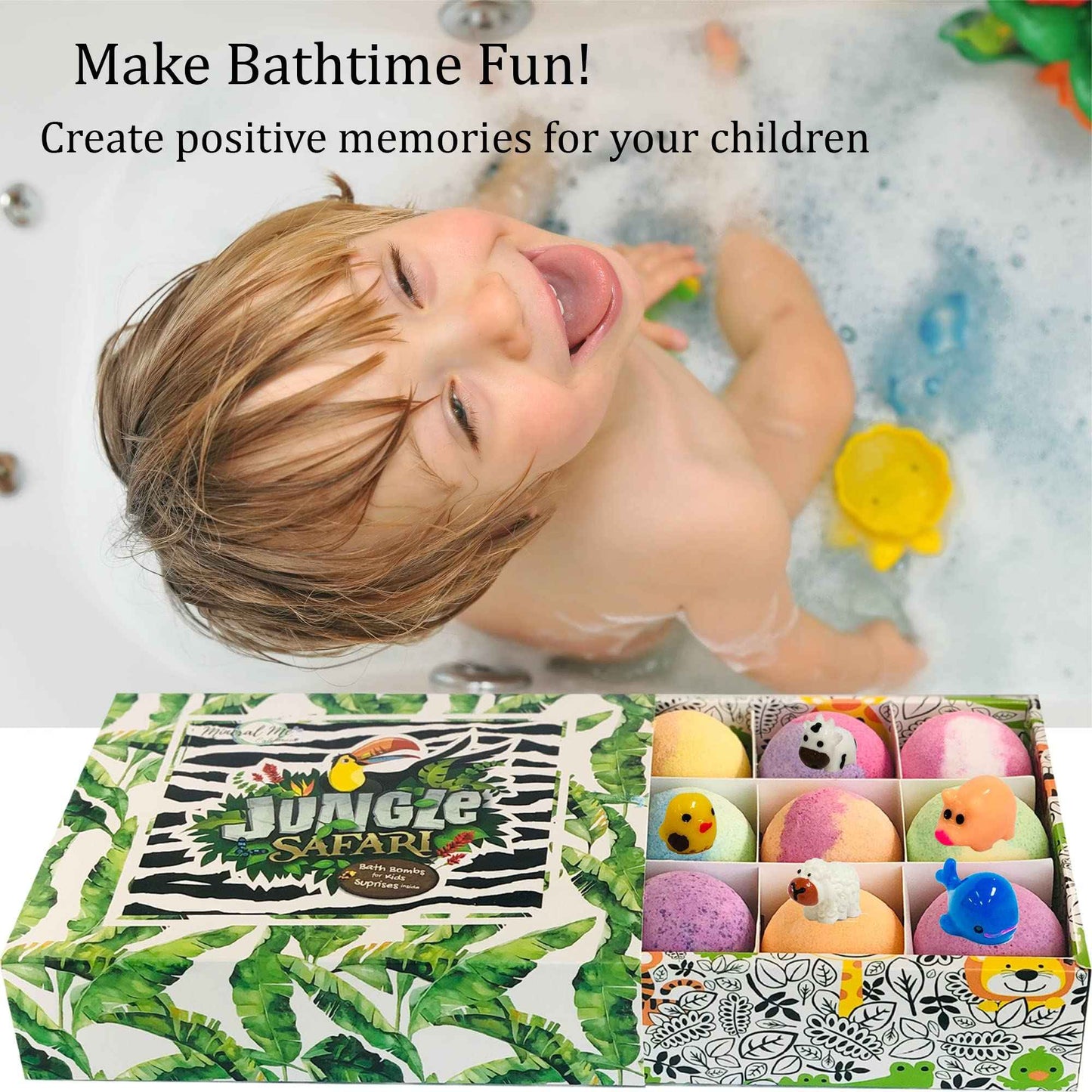 Bath Bombs for Kids with Surprise Inside, 12 Bubble Bath Fizzies with Jungle Animal Toys. Moisturizing, Gentle & Kids Safe, Rainbow Spa Bath Fizz, Stocking Stuffers Christmas Gifts for Boys, Girls
