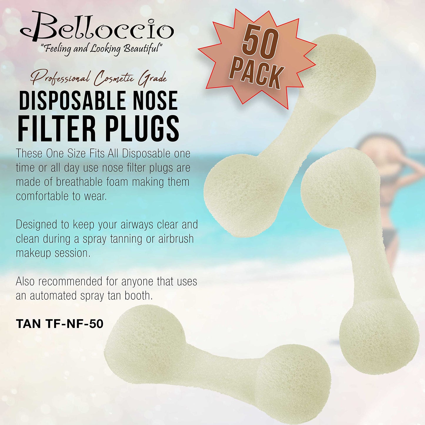 Belloccio Pack of 50 Disposable Nose Filter Plugs (Used For Sunless Airbrush Spray Tanning)