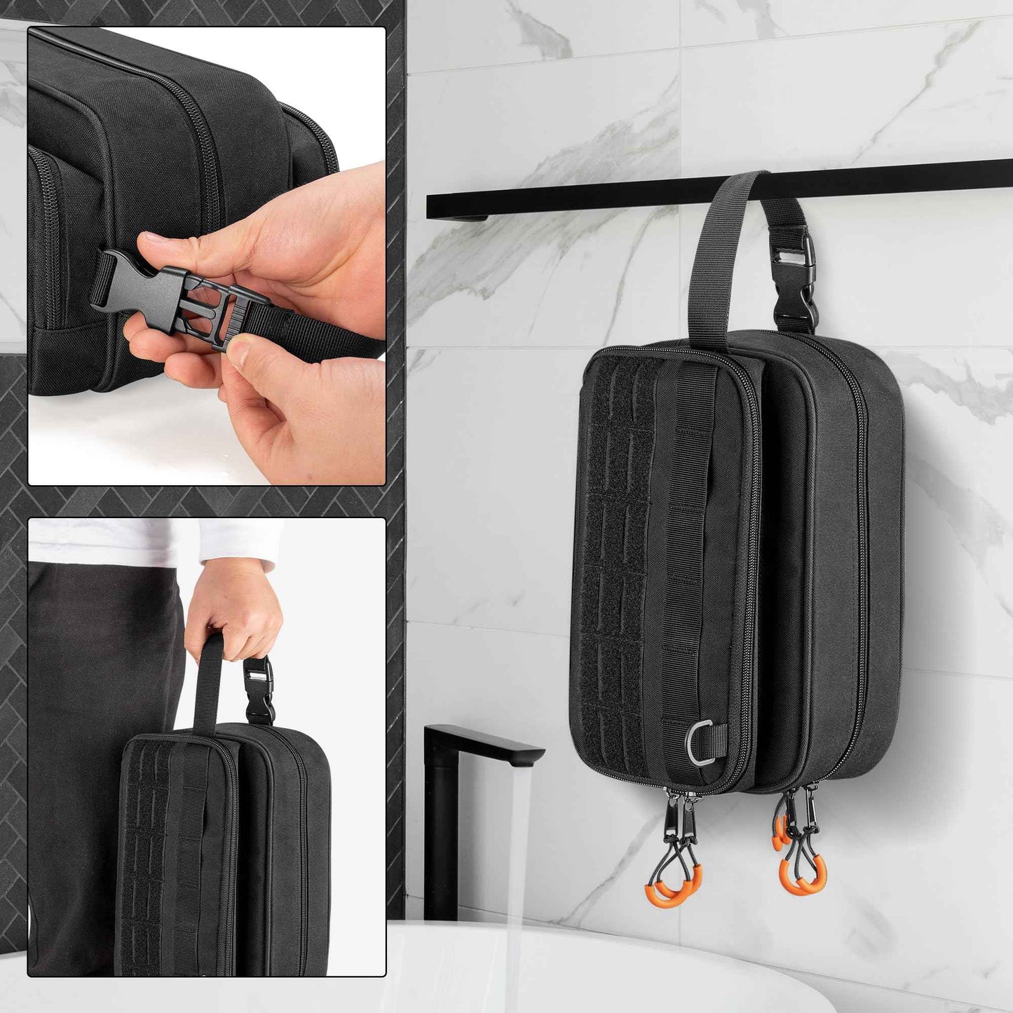 Prokva Tactical Toiletry Travel Bag for Men, Dopp Kit Shaving Organizer Case for Toiletries, Shower and Grooming Care Accessories, Black (Empty Bag Only, Patent Design)