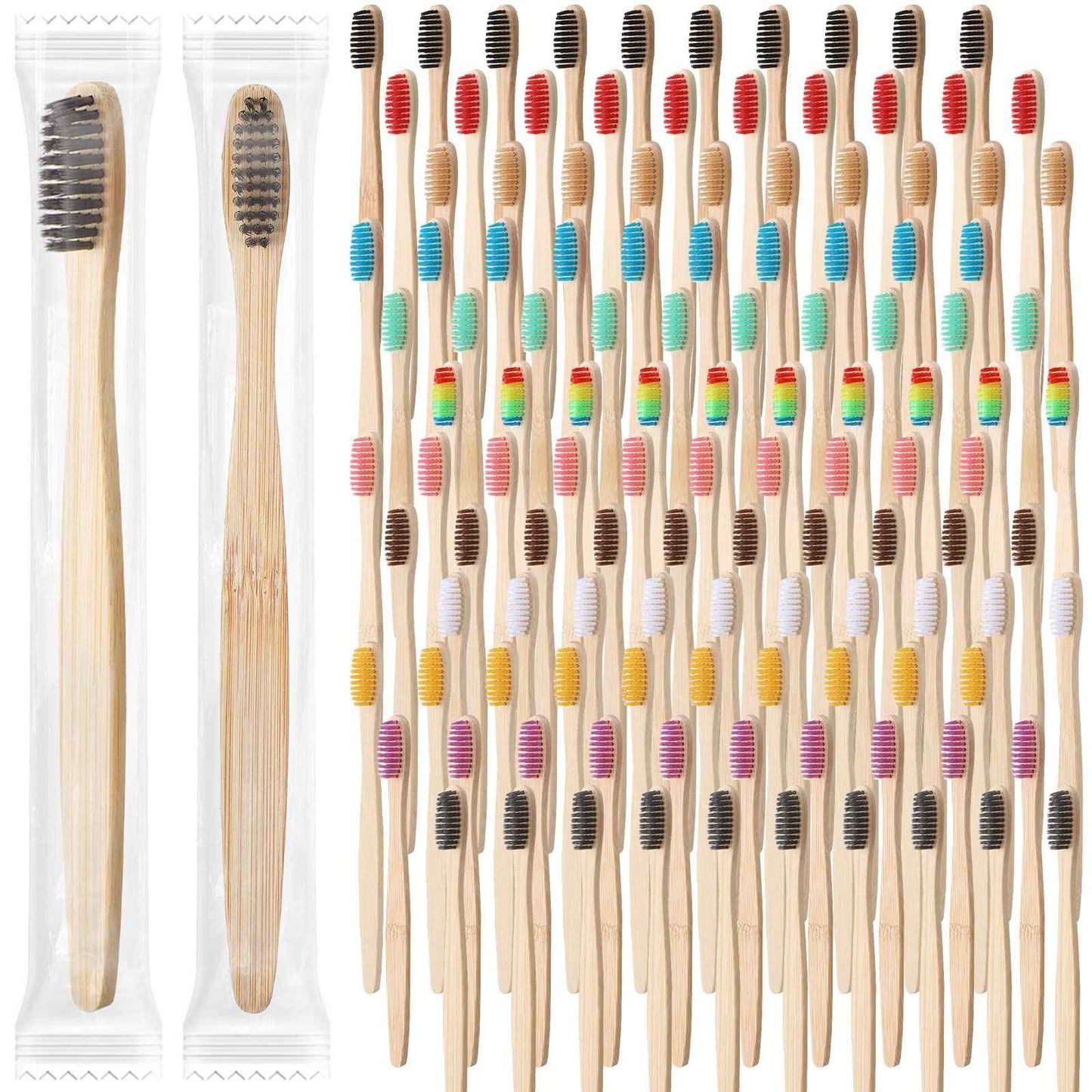 Sieral 120 Pcs Bamboo Toothbrushes Bulk, Soft Bristle Toothbrush for Adults, Natural Wooden Toothbrushes, Vegan Organic Bamboo Travel Tooth Brush, Individually Wrapped for Homeless, 7 Inch 12 Color